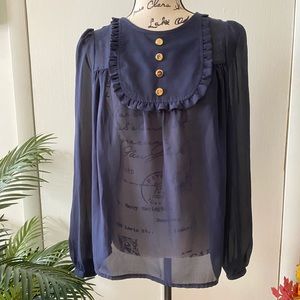 ASOS Navy Bib Poplin Sheer long sleeve Blouse